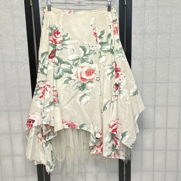 Minuzzi Padova Padua Italy Gored Asymmetrical Slit Net Hem Large Floral Skirt 38 - Picture 1 of 12